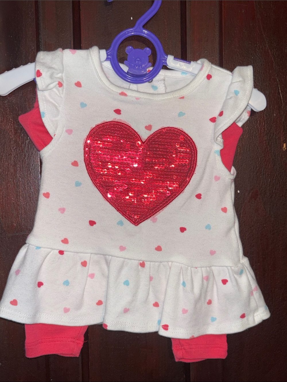 Rene Rofe White Top & Pink Shorts Heart Sequin Kids Matching Set